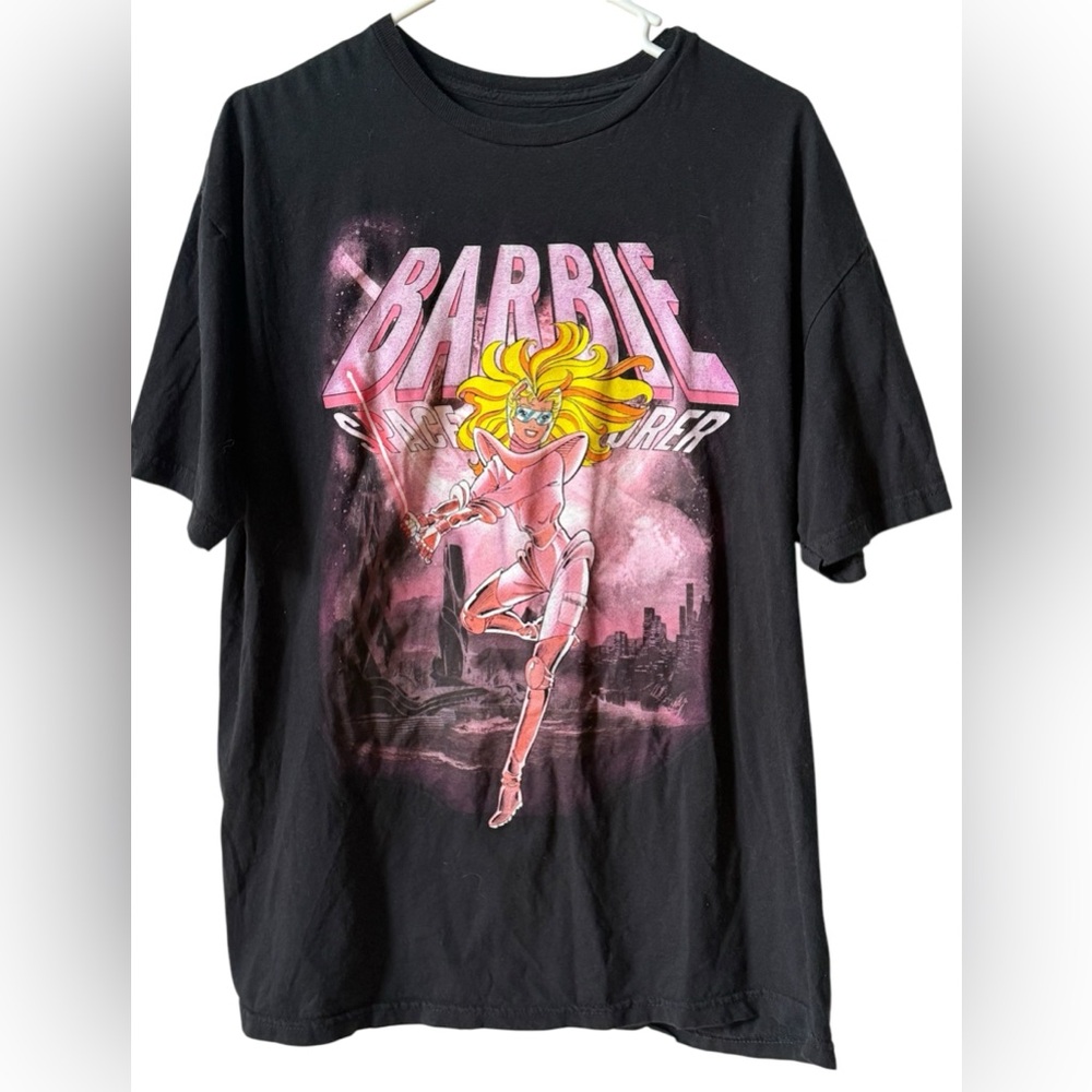 Barbie T-Shirt Space Barbie Retro Graphic Print Tee Black Sz XL